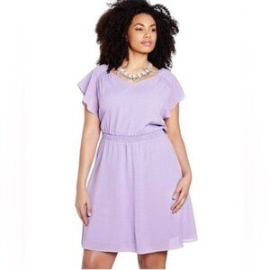 Addition Elle Michel Studio Purple Flutter Sleeves Mini Dress Size 20 Feminine